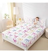 Erosebridal Cute Bow Twin Fitted Sheet for Girls | Colorful Rainbow Bow Tie Bedding Set for Kids ...