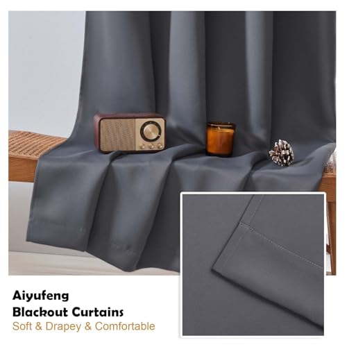 Image of Aiyufeng Charcoal Blackout Curtains for Bedroom 84 Inch Length 2 Panels Set, Thermal Insulated Room Darkening Light Blocking Rod Pocket Window Treatment Drapes for Living Room, 50 inch W x 84 inch L