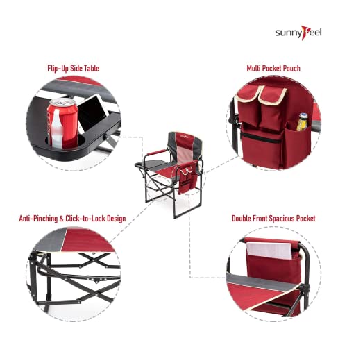 Sunnyfeel Oversized Camping Directors Chair, Portable Folding Lawn Chairs For Adults Heavy Duty With Side Table,Pocket For Beach, Fishing,Picnic,Concert Outdoor, Foldable Camp Chair (2Pcs Red) #TOP5