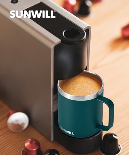 Image of SUNWILL 14oz Insulated Stainless Steel Reusable Coffee Mug, Double Wall, Powder Coated Forest Green