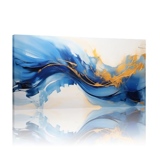 Affiche bleue avec cadre pour habiller un mur vide, toile déco 30 x 63 cm prête à poser