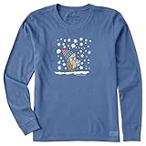 Life is Good Women's Crusher Tee Shirt, Long Sleeve Cotton Graphic T-Shirts, Cozy Hedgehog, Vintage Blue, Medium