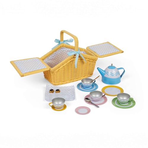 Service à Pique-Nique Bigjigs Toys dans Panier - Set de goûter pour Enfants, Accessoires de Jeu d’Imitation, Cadeau pour Enfants, dès 3 Ans