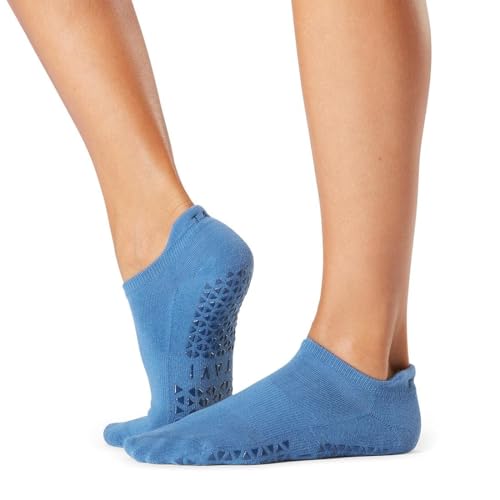 TAVI Savvy Pilates Socks - Grip Socks for Women made with Soft Cotton Blend Non-Slip Grips Heel Tab and Arch Band Support for Studio Performance Wear for Yoga Barre Lagree - Sapphire Small