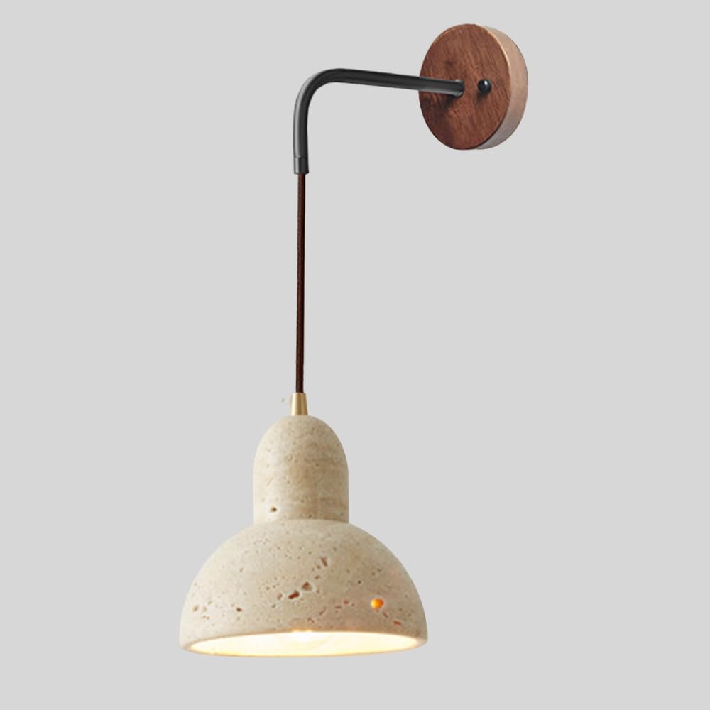 SXECAEPS Wall Sconce Dome Stone Lamp Nordic Wood Light Fixture Natural Sconces Lighting Indoor Hardwired Lamps for Bedroom Bedside Living Room Hallway Decor