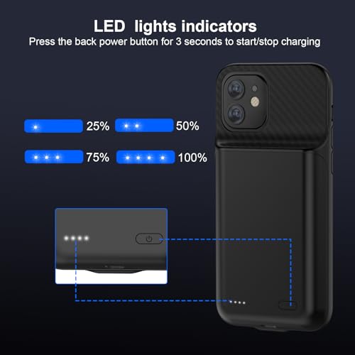 Funda con batería para iPhone 14 y 13 de 10000 mAh negra recargable con protector de pantalla 5