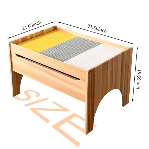 Image of BIRASIL Wooden Kids Activity Table with Storage, Multi-Purpose Sensory Table for Children, Play Table Compatible with Building Block Board for Preschool Toddler Boy & Girl (Classic-with Drawer)