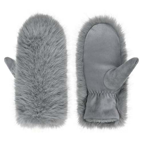XGOPTS Winter Faux Fur Mittens Women Thermal Warm Full Finger Gloves Cold Weather Fashion Ski Snow Mittens Soft Plush Gloves