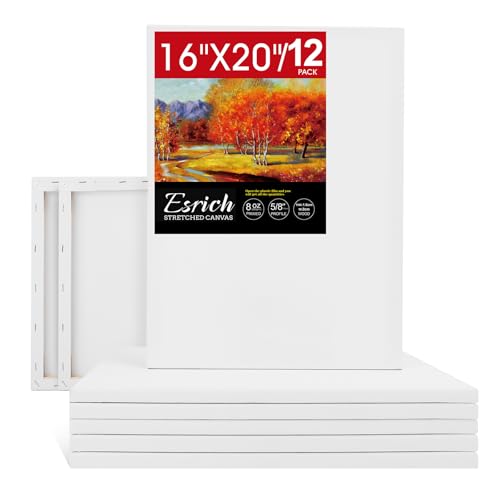 ESRICH Stretched Canvas for Painting 16x20 Inch 12Pack Large Canvas for Painting Primed Acid-Free Cotton Blank Canvases Art Paint Canvases for Oil Paint Watercolor Acrylic Paint Gouache and Tempera