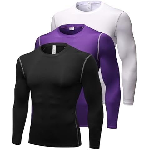 Queerier 3 Pack Men's Compression Shirt Long Sleeve Undershirts for Men Baselayer Sports Thermal Tops Cover