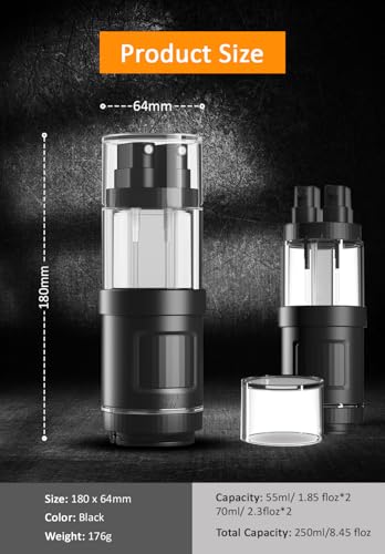Image of Lyrovo 4-in-1 Travel Essential Kit Spray Bottles & Pump Bottles Dispenser, Travel Containers for Toiletries, Refillable Travel Accessories for Cream Toners Lotion (Black)