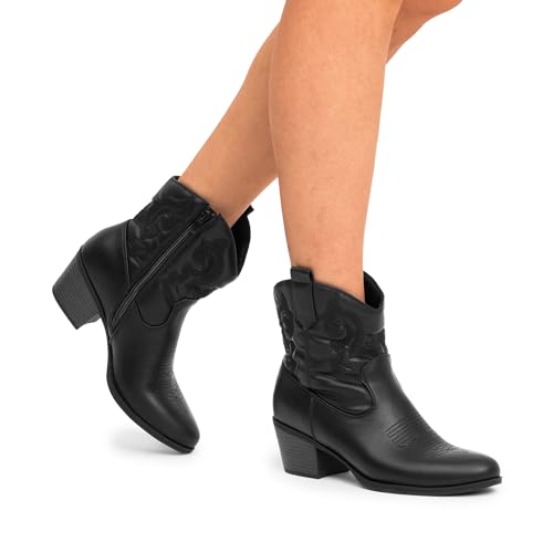 DREAM PAIRS Women's Western Cowboy Cowgirl Embroidered Ankle Boots Fashion Low chunky Heel Round Toe Fall Short Booties Shoes,Size 8.5,Black,SDAB2432W - image 7