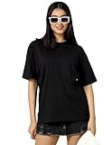 TDOC Peak Performance: Women's Oversize Fit T-Shirt for Gym, Camping, Hiking, and Beyond (Medium, Black)