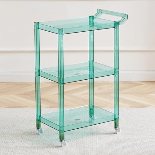 Acrylic Utility Rolling Cart,3-Tier Acrylic Bar Cart with Pulling Handle & 4 Wheels for Kitchen...