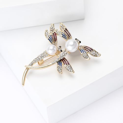 Image of Dragonfly Brooch and Pins for Women Enamel /Rhinestone Crystal Dragonfly Animals Brooches Jewelry for Mom Wife Elegant Dress Accessories Birthday Gifts