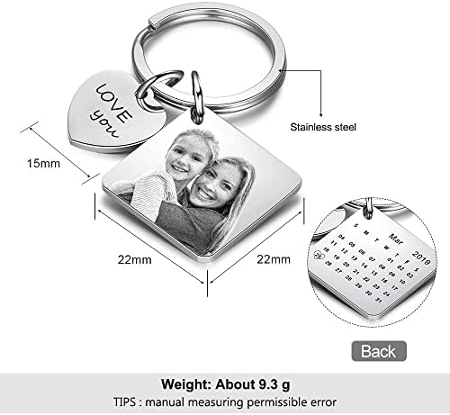Personalised Keyring for Men Women Stylish Calendar Date Keychains for Girls Keyring Photo Holder Engraved Text Customised Birthday Wedding Gift