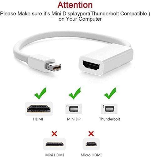 Image of Mini Displayport To Hdmi, Mini Dp To Hdmi Full Hd Adapter (Thunderbolt Compatible) Gold-Plated Cord Compatible For Macbook Pro, Macbook Air, Mac Mini, Microsoft Surface Pro 3 /4