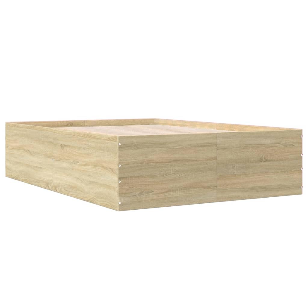 Sonoma Oak Engineered Wood Bed Frame with Slats, 135x190 cm | Modern platform design for bedrooms, supporting double mattresses without a box spring.