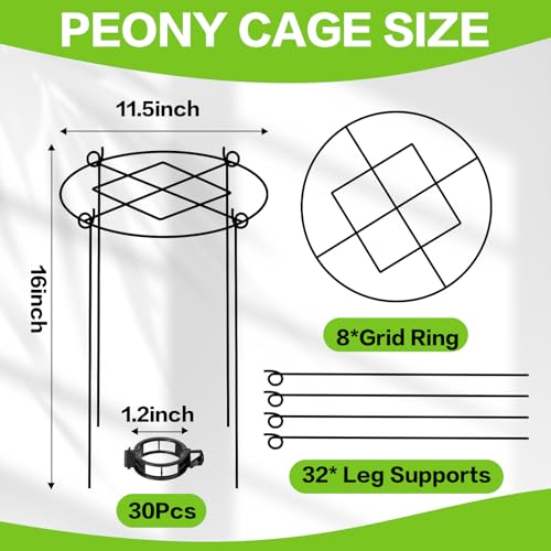 Peony Cages and Supports, 4 Packs Heavy Duty Metal Plant Support, 11.5" Dx16 H Rust-Proof Grow Through Flower Cage, Adjustable Ring for Tomatoes, Hydrangeas, Strawberries & Perennial Flowers by ALLTOOALL - Used condition - Image 2