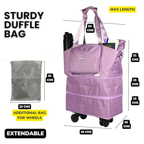 Image of POPCUBE Premium Foldable Duffle Bag for Travel for Women-Folding Bags for Travelling-Travel Bag for Women-Multipurpose Foldable Bags for Travelling. (Style 3 with Wheels, Purple)