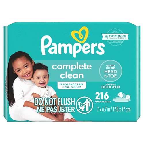 Image of Baby Wipes, Pampers Baby Diaper Wipes, Complete Clean Unscented, 3X Pop-Top Pack, 216 Count