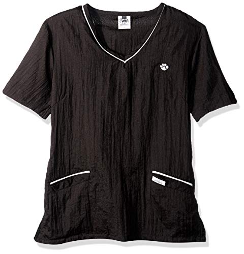 Máximo Rendimiento Contrast-Trim V-Neck Grooming Tops de Moda y versátil Tops para Profesional Groomers  pequeño, Negro/Blanco