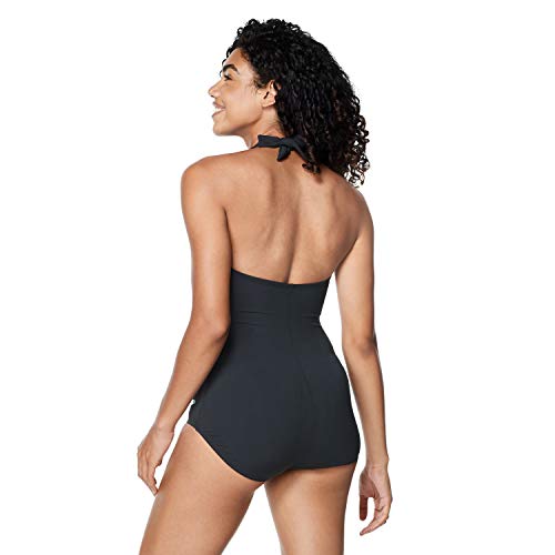Speedo Women's Swimsuit One Piece V-Neck Shirred Halter Moderate Cut2