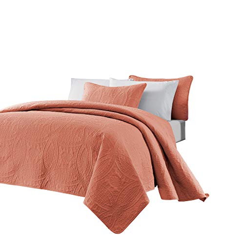 Chezmoi Collection Austin 3-Piece Oversized Bedspread Coverlet Set (King, Salmon) #TOP12
