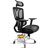 MELOKEA Silla Ergonomica de Escritorio, Reposabrazos 4D, Asiento Regulable en Profundidad, Ruedas de Goma, Inclinación de 4 Niveles, Silla de Oficina Ergonómica, Asientos de Malla, Estudio & Despacho