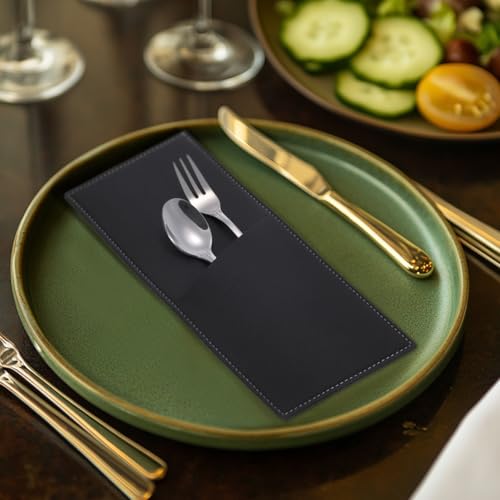 sourcing map 2 Pcs Leather Cutlery Sleeve Silverware Utensil Holders Knife and Fork Bag Pouch Flatware Storage Sleeves for Dinner Table Home Kitchen Table Decoration, Brown - Image 4