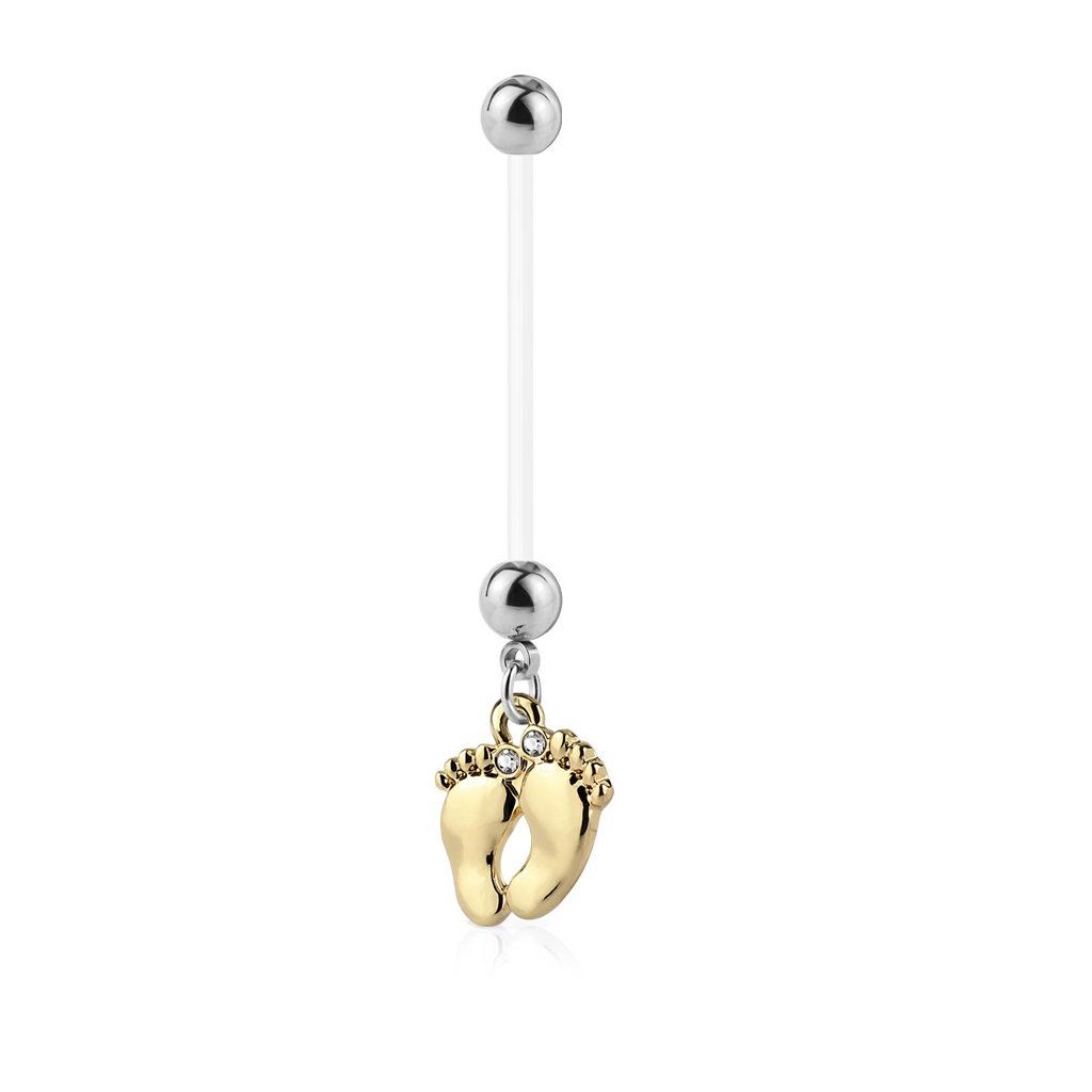 Pierced Owl - 14GA Bioflex Stainless Steel Dangling Baby Feet Maternity Pregnancy Belly Button Ring