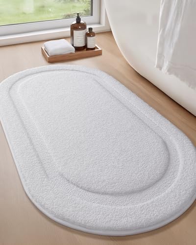 Image of Color&Geometry Oval White Bathroom Rugs 43x24, Extra Soft Absorbent Microfiber Bath Rugs, Non-Slip Bathroom mat, Washable Plush Bath Mats for Bathroom, Shower, Bathtub, Laundry, White
