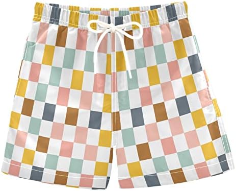 Colorful Checkered Geometric Boys Swim Trunks Summer Toddler Beach Board Shorts Kids Swimsuit Swimwear 4T
