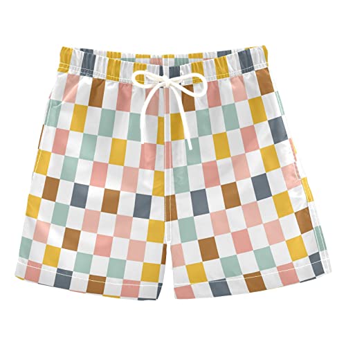 Colorful Checkered Geometric Boys Swim Trunks Summer Toddler Beach Board Shorts Kids Swimsuit Swimwear 4T #TOP3