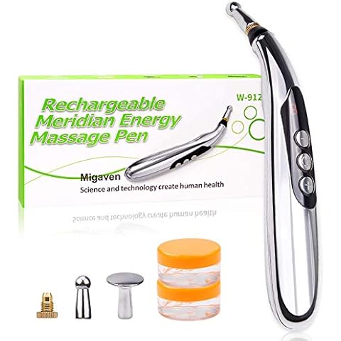 Electric Acupuncture Pen, Pain Gone Pen Migaven USB Rechargeable Electronic Acupuncture Meridian Therapy Machine Massage Pen Relief Pain Tools with 3 Massage Heads 9 Levels Cover