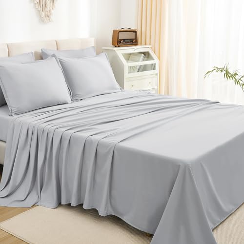 Litanika King Size Comforter Set Light Grey - 7 Pieces Bed in a Bag King Bedding Comforter Sets, Solid Lightweight Bed Set with Comforter, Sheets, Pillowcases & Shams