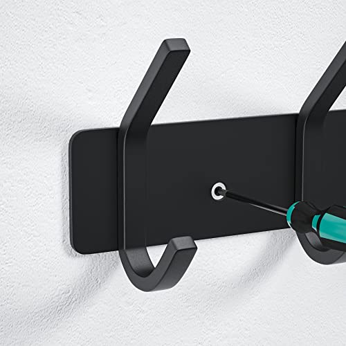 Image of VAEHOLD Wall Hooks Coat Hooks Wall Mounted, Coat Rack with 6 Double Hooks for Hanging Towel Hat Coat Robe Bag Key for Bathroom Kitchen Bedroom 2 Pack