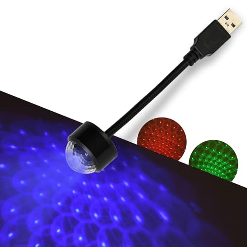 Irinidig 1 PC Car Roof Starry Sky Light, Automatic Flowing Light Mode Projection Atmosphere Light, Portable Flexible Angle USB Plug-and-Play LED Light, Universal for Cars Party (Red & Blue & Green)
