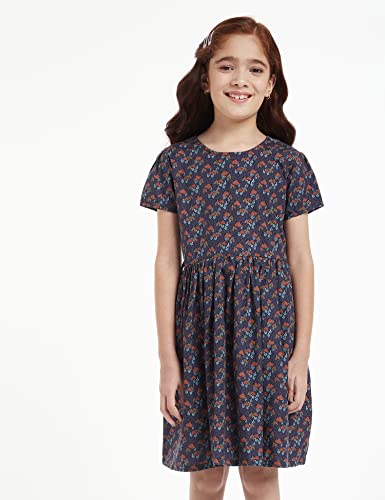 Image of Amazon Brand - Jam & Honey Girl's 100% Soft & Pure Cotton Comfortable and Stylish Printed Woven Dress with Short Sleeves and Belt - Perfect for Every Occasion
