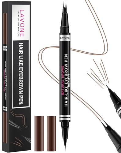 LAVONE Eyebrow Pencil, 2-in-1 Waterproof Eyebrow Pen, with 2 Tip Microblading Eyebrow Pencil and Ultra-Precise Brow Pencil, with Eyebrow Brush, Eyebrow Pencils for Women, Natural Hair-Like Brows - Dark Brown