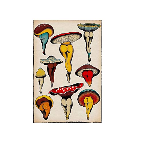 Canvas Painting Print Art Wall Funny Mushroom Poster Cute Boho Nature Plant Wall Art, Mushroom Aesthetic Wall Print Decor, Abstract Canvas Retro Picture For Bedroom Room Home Unframed (12 * 16In) #TOP6