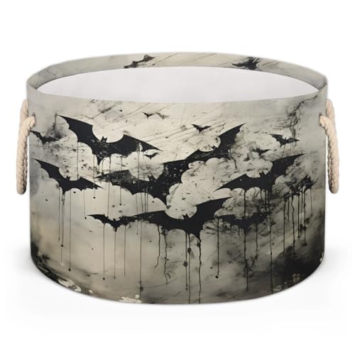 Gumuslen Bat Black Storage Basket Collapsible Storage Bins with Handle Organizer Clothes Laundry Hamper Kids Toys Blanket Baby Nursery Gift Basket for Bathroom Bedroom Decor