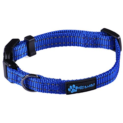 Image of Max and Neo NEO Nylon Buckle Reflective Dog Collar - We Donate a Collar to a Dog Rescue for Every Collar Sold (X-Small, Blue)