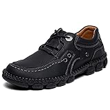 pearlzone Mens Casual Shoes Fashion Hand Made Lace-Up Breathable Comfort Walking Shoes for Male Business Work Office Dress Outdoor (8,Black)