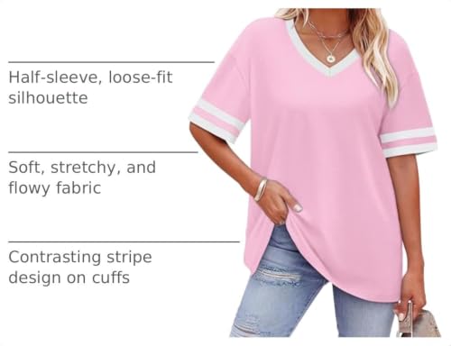 Image of WIHOLL Womens T Shirts Loose Fit Short Sleeve Tees V Neck Color Block Summer Tops 2026 Fashion S-4XL