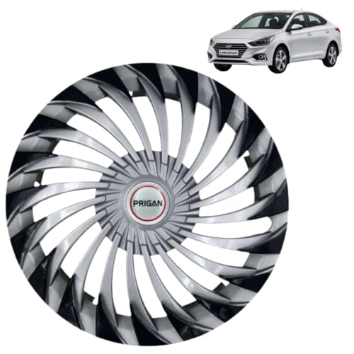 Image of PRIGAN Wheel Cover for Verna 15 Inch Silver Black Wheel Cap (Available in 15 Inch) (Set of 4 Pcs) (Press Fitting) Model- Swing DC-15