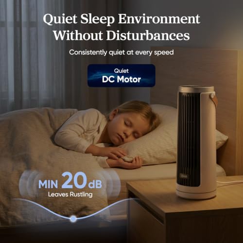 Image of Levoit Tower Fan for Bedroom, 20dB Quiet Desk Fan, Portable Fan with 23ft /s | 3 Angles 4 Speeds Mini Oscillating Fan, DC Motor, Bladeless, Easy to Carry, Remoter, 12H Timer, for Home, Room, Office, White