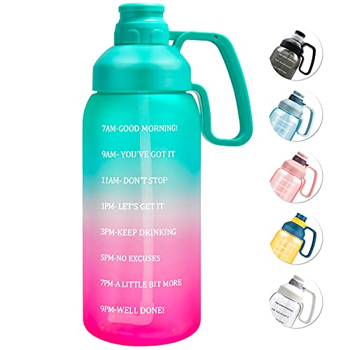 Vitscan Water Bottles with Straw 64 OZ Motivational Water Bottle with Time Marker Tiffany Blue & Pink