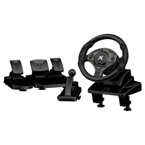 Image of DOYO F9 Pro Gaming Steering Wheel with Pedals and Shifter for PC, PS3 | 270 /450 /900 USB Sim Racing Wheel, H-Shifter & Linear Pedals, 11.02 inch /28CM Oversized, Dual Vibration, Adjustable Tilt Height