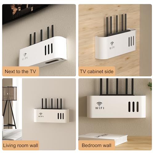 MNOIINM Router Schrank, Wandbehänge TV Kabel Router Verstecken Box, Wand WLAN Regal, Wandhalterung Steckdosenleiste Kabel Organizer für Büro und Haus(White)